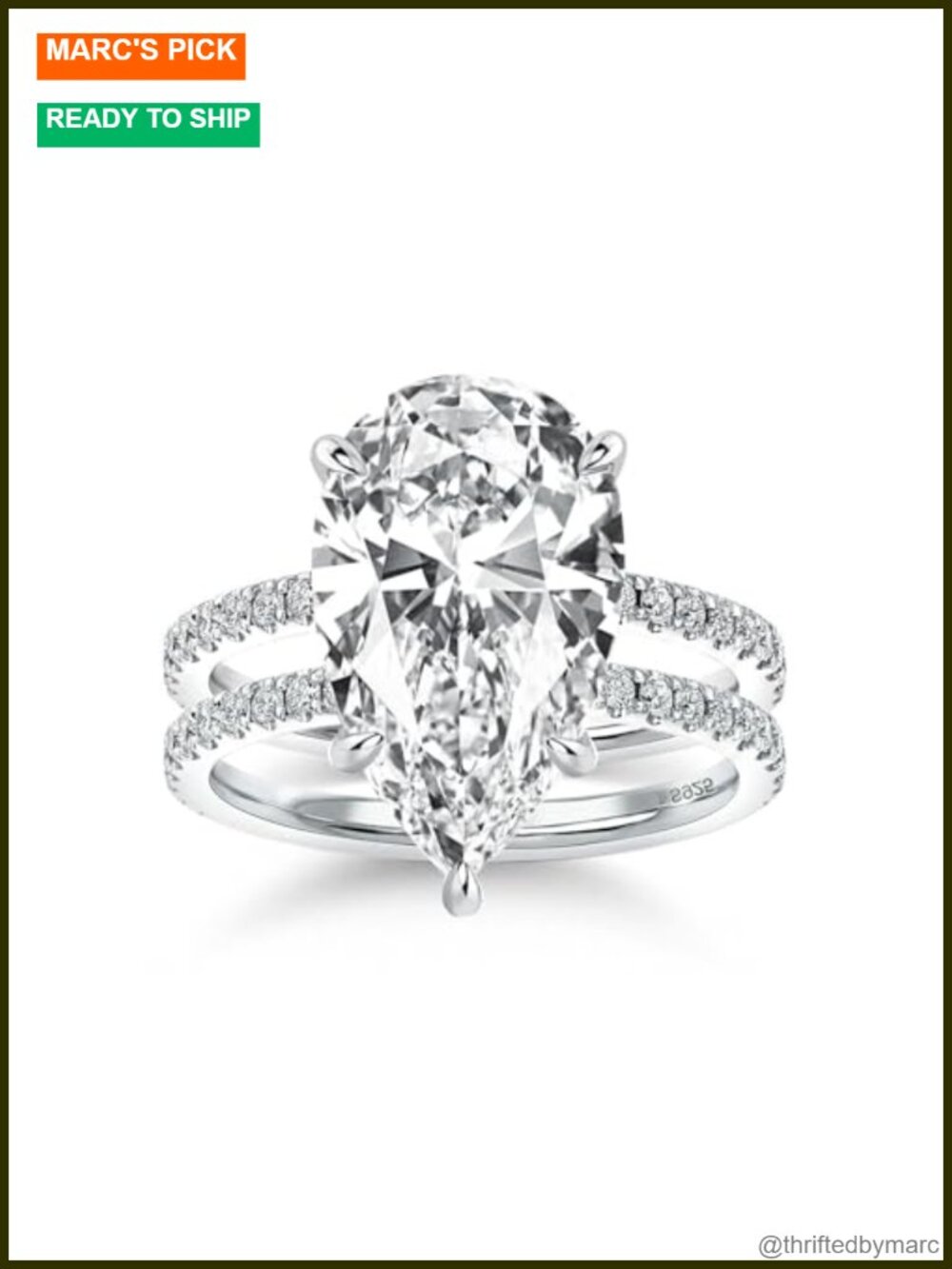 5CT Pear Cut CZ Wedding Ring Set S925 Silver 18K White Gold Plated Bridal